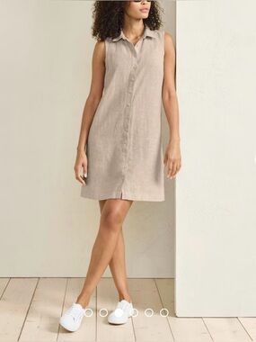 Garnet Hill Linen Shirtdress Classic Linen Sleeveless Above the Knee Sand Sz 18